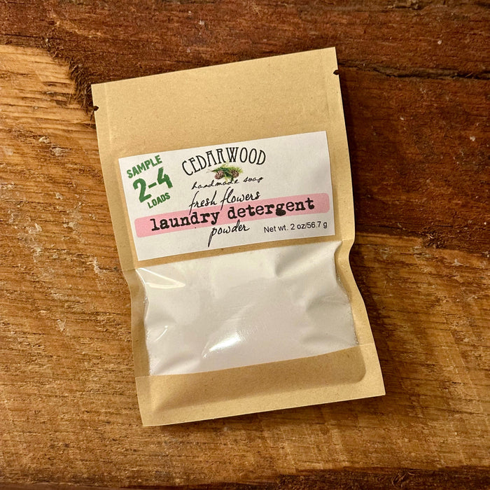Small sample bag of homemade fresh flowers laundry powder