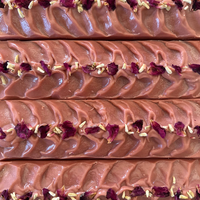 Close-up of rose petals bars with a wavy pattern and decorative elements.