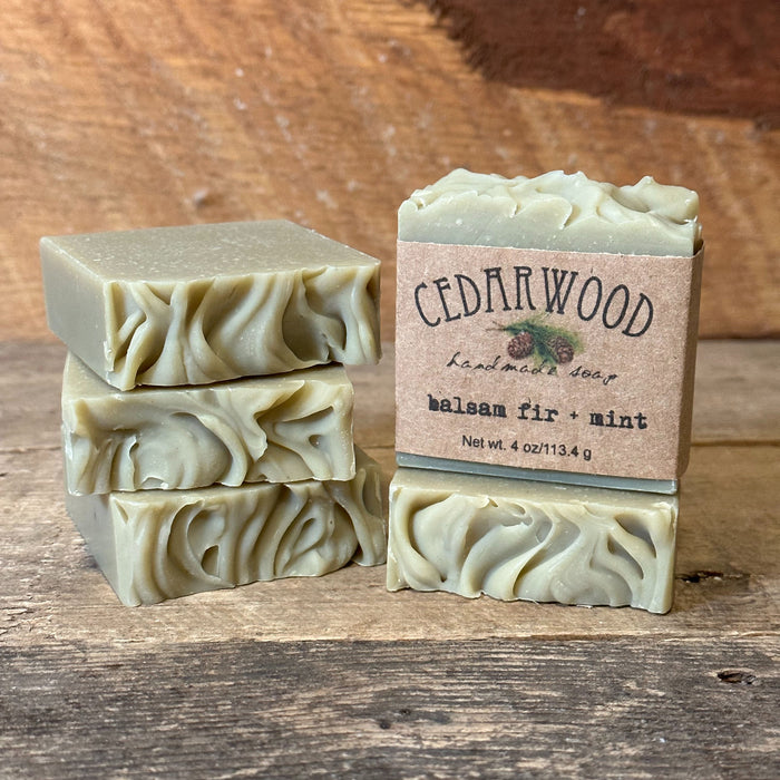 Five bars of Balsam Fir and Mint handmade soap