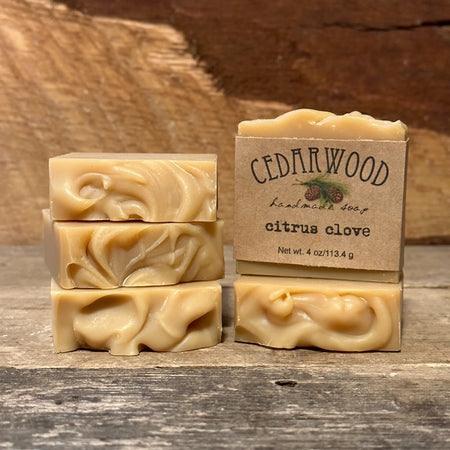 Five bars of Citrus Clove handmade beer soap