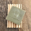 Eucalyptus Spearmint handmade soap bar on wood soap dish 