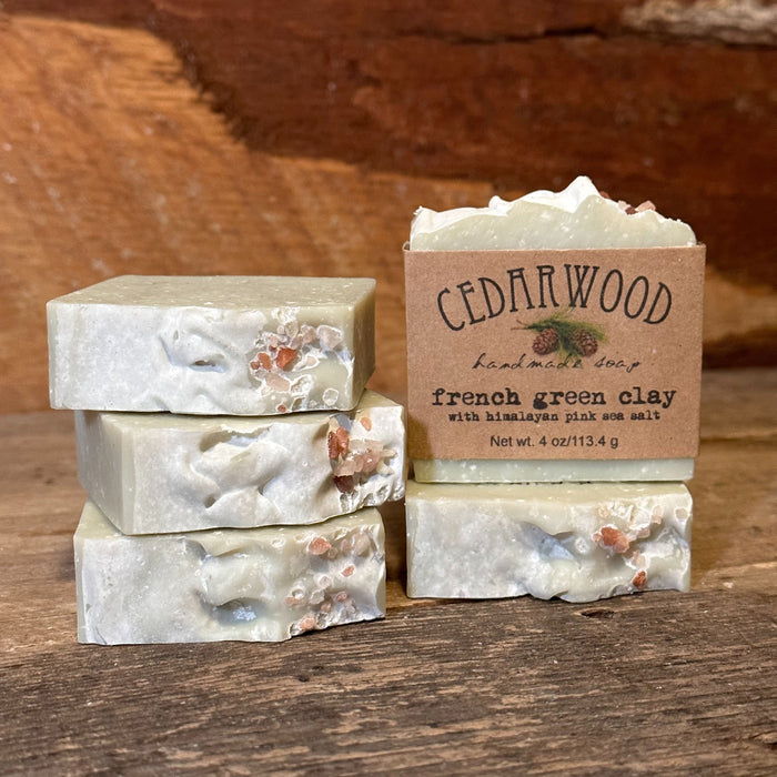Five bars of French green clay peppermint handmade soap
