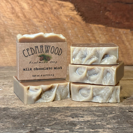 Five bars of milk chocolate mint handmade soap