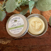 Mint-scented lotion bar with bee imprint design in aluminum tin