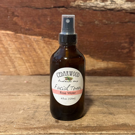 Handmade rose facial toner in amber glass spray bottle