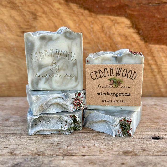 Five bars of handmade Wintergreen Christmas soap